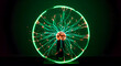 © Sadman Art - A plasma lamp glowing with vibrant colors and dynamic light patterns is showcased on a stand in a dark room from a front viewpoint as an illustration