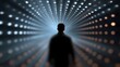 © Thares2020 - Silhouette of a person walking into a futuristic tunnel of glowing lights