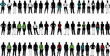 © Md - People silhouettes collection, diverse men and women standing poses, business and casual clothing, black vector illustration, crowd characters isolated on white