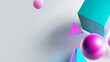 © Lely_a - Abstract 3d rendering featuring an array of floating geometric shapes in magenta and cyan tones, casting soft shadows on a clean white background, creating a dynamic visual for modern design