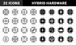 © PixeloAI - Hybrid semiconductor chip symbols merging integrated circuit hardware with biological organic and digital elements in outline and solid styles