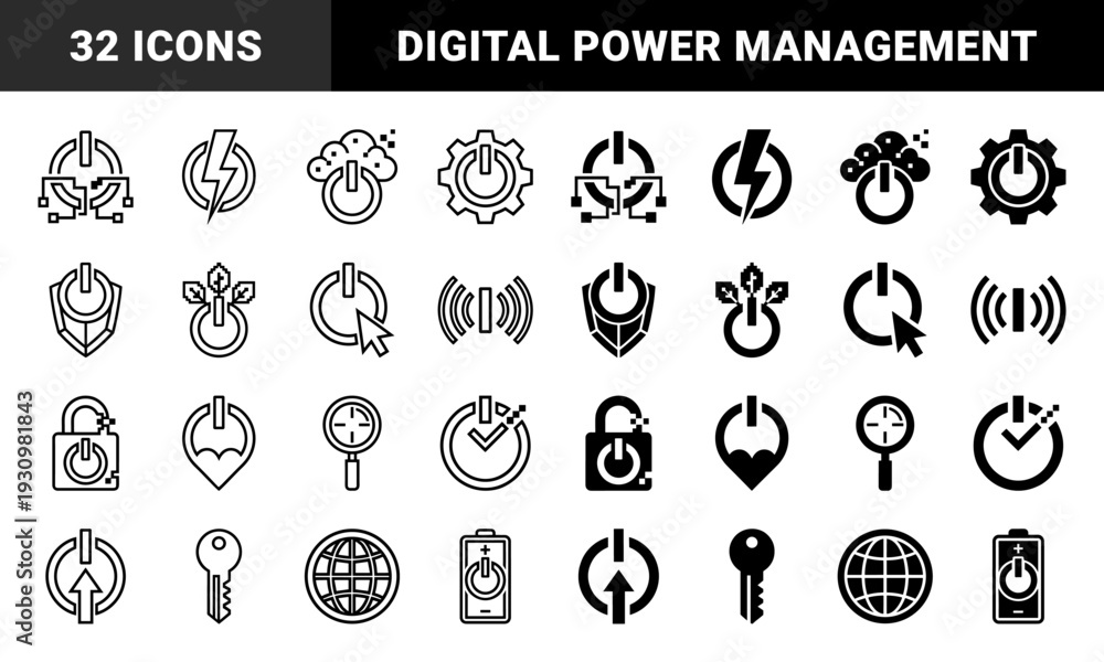 Hybrid power button interface with integrated symbols for energy ...