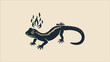 © mas - A stylized illustration features a dark-colored lizard with flames above its head against a neutral backdrop