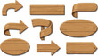 © Hosneara - Set of various wooden signboards and arrow indicators featuring realistic wood grain texture and curved ribbon shapes isolated on white background for rustic design