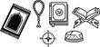 © Muhammad - Islamic prayer icons set including prayer mat rosary Quran compass and cap for religious and cultural concepts