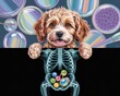 © Ross - Cute puppy with colorful bubbles and x ray view of belly full of gumballs fun veterinary concept fantasy pet art