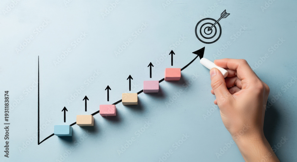 Visualizing Business Growth with Step Chart and Target A Hand Drawing a ...