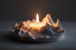 © Muhammad - A candle melted completely except for a small glowing wick floating above solidified wax shaped like mountain ranges, symbolizing resilience after loss, dramatic shadow play