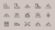 © Chun - Hiking boots and mountain icons set.