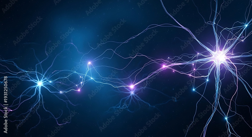 Stock-Illustration „Deep blue digital neurons with glowing synapses and ...