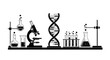 © ayat - Scientific laboratory equipment and DNA double helix model on a table viewed from the front