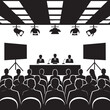 © Qaiser - Press Conference Silhouettes in Formal Setting with Dramatic Lighting on White Background for Corporate Events