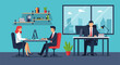 © Syamil Studio - Professional Business Team Working at Desks in Modern Corporate Office. Flat Vector Illustration of Employees and Administrators.