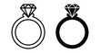 © Vintage Stock - Diamond engagement ring icon set with outline and solid black versions for wedding marriage jewelry design symbols and romantic gift graphics