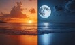 © Amir - A Dreamlike Split of Ocean and Sky with Moonlit and Sunset Horizons