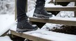 © PNG&Background Image - Person in Winter Boots Carefully Ascending Snow Covered Wooden Stairs