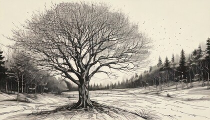  Monochrome Tree Drawing - A Detailed Depiction of Winters Stillness.