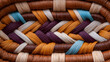 © Maksym - Ultra-sharp macro of hand-woven basket, tight natural fibers crossing in geometric patterns, tiny imperfections and color variations visible, soft light accentuating tactile depth