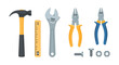 © Sipa - Diverse Home Improvement & Repair Tools Vector Set: Hammer, Wrench, Pliers, Ruler, Screws, and Nuts for Construction, DIY, and Maintenance Projects