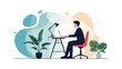 © Eric - Professional businessman working on a laptop at his desk in a modern office environment with indoor plants and abstract shapes.