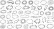 © Muhammad - Comic speech bubbles and burst shapes collection with expressive hand-drawn doodle style in black outline on white background as vector graphic elements set for communication design