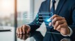 © Muhammad - Businessman in suit interacting with digital checklist interface with checkmarks and transparent boxes in a modern office environment with technology and professionalism
