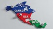 © NEURIX - Map of north america featuring canada usa and mexico with soccer balls representing the host nations. world cup 2026