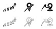 © Mirza - Business Location Growth and Expansion Icon Set with Map Pin, Direction Arrow, Marketing Strategy, Target Progress and Global Development Silhouette Vector Collection