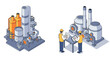 © Maureen - Isometric industrial plant with engineers analyzing equipment on site