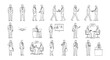 © Sapumal - Business People Line Art Set, Office Workers Meeting Handshake Presentation Interview Outline Vector Collection