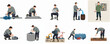 © Hcane - Set of Man Illustration Doing Plumber Activities in Various Poses and Situations