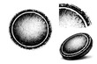 © Настя Шевчук - Halftone inked stamp mark A single inked stamp mark graphic shown in three views including centered view, partial cropped view, and three-quarter angled view.