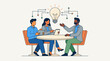 © MdNasim - Diverse Business Team Collaborating and Sharing Creative Ideas Around a Table with a Large Glowing Lightbulb Symbolizing Innovation, Brainstorming, Problem Solving, and Successful Teamwork.