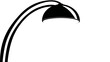 © Mundhut - Silhouetted illustration of a modern, arc-shaped floor fixture. It has a curved arm and a conical shade