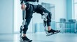 © Alpha - Advanced robotic exoskeleton device assisting movement during physical therapy session in a clean medical clinic setting, wellness, functional, injury