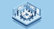 © Enggal - Isometric Business Meeting in Conference Room with Professionals and Charts.
