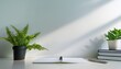 © Nicholas - contemporary workspace with blank notebook and plant business background with copyspace workspace interior