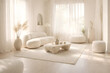 © iPhoto - A serene and modern living room white furniture and natural light pouring in through large windows Cloud Dancer theme