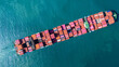 © Yellow Boat - Massive container ship fully loaded with colorful freight sailing across the deep blue ocean. Global maritime logistics, international trade, and commercial shipping industry business concept.