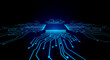 © Celt Studio - blue circuit board technology background digital futuristic cpu processor glowing lines data transfer internet connection electronic hardware microchip motherboard information cyber security
