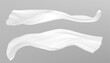 © klyaksun - White silk fabric flowing in the air, realistic vector isolated on transparent background. Smooth cloth, textile with soft curves, flying wind movement or falling effect. Satin drape for luxury design