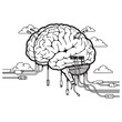 © Video - Conceptual black and white line art illustration of a human brain connected to multiple USB data cables and floating clouds, representing cloud computing, neural networks, and digital integration.