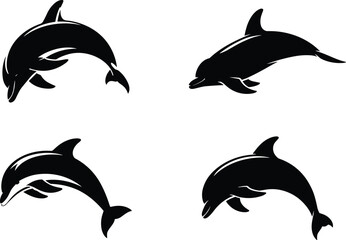  Jumping Dolphin Silhouette Logo Collection with Marine Ocean Animal Icons for Wildlife Branding Vector Illustration EPS