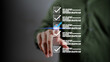 © Kornkanok - business people check information online form document. expert correct answer list checklist choice decision test survey feedback report data
