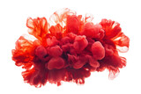 Abstract swirls of orange and pink ink underwater isolated on transparent background. Red color paint splash isolated on white background.