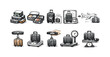 © Hubba Bubba - Airport and luggage flat icon set. Travel and baggage flat icons collection