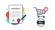 © Trisha - Icons featuring a signed contract with a red seal and pen next to a shopping cart with a notification for a new purchase.