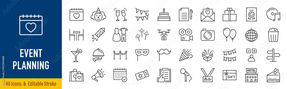Event planning web icons in line style. Holiday, event, party ...