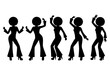 © Vector Shop - Five women dancing together in a line, moving their arms and legs in unison, dancing silhouettes