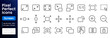 © nadiinko - Screen line icon set. Resize, zoom, fullscreen, capture, lock, select area, scalable minimal vector illustrations. Simple outline signs for display interface. 48x48 Pixel Perfect. Editable Stroke.